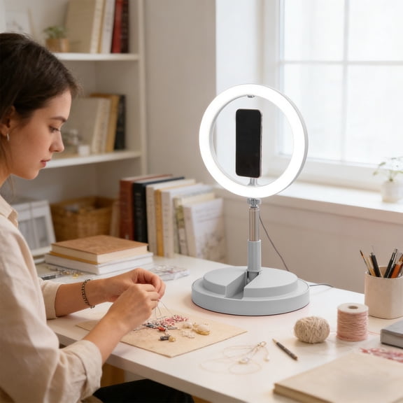 CQCYD Portable LED Ring Light, Selfie Beauty Fills Light Stand with Phone Holder, Folding Tripod for Mobile Live Broadcast Photography and Video Recording, Makeup Vanity Light for Content Creation