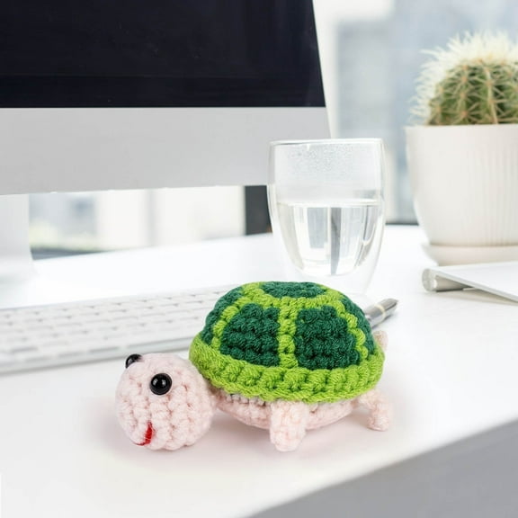 CQCYD Positive Mini Turtle Crochet Gift, 3 Inch Handmade Crocheted Turtle, Cute Funny Knitted Wool Animal, Unique Gifts for Women Colleagues Family Friends, Home Decor Desk Ornament
