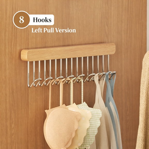 CQCYD Pull Out Wall Mounted Hanger Rack, Sliding Wooden Hook Organizer for Belts Bras Scarves, Space Saving Pull-Out Rack for Entryway Bathroom Closet and Bedroom Storage