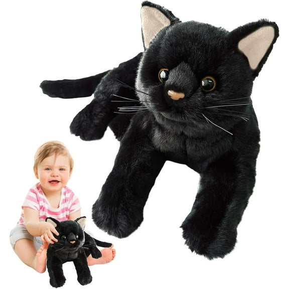 CQCYD Realistic Black Cat Plushie Stuffed AnimalToy, Lifelike Soft Cuddle Cat Doll, Plush Stuffed CatToyforKidsAdults, Home Decor Study Companion Car Interior Sofa Decoration