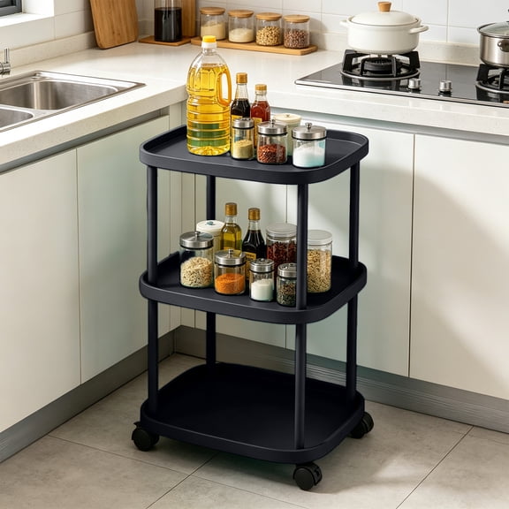 CQCYD Rolling Side Table with Wheels, 13x13x26 Inch Plastic Storage Cart, Narrow Space Bedside Shelf with Smooth Casters, Lightweight Rolling Side Table for Bedroom Living Room and Couch Area