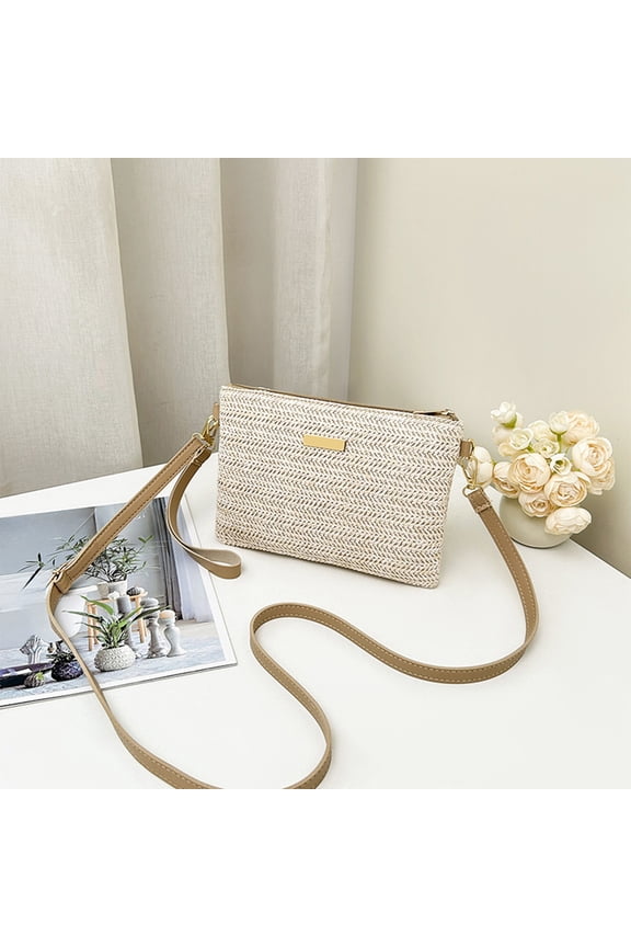 Straw Crossbody Bag Woven, Bohemian Envelope Clutch Handbag for Women, Adjustable Strap Purse, Lightweight Natural Rattan Bag for Spring and Beach and Vacation