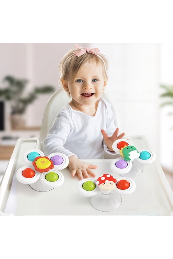 Suction Cup SpinningToySet, Rotating Educational PressingToy, 3-Piece ABS Plastic Spinners, BathToyTableToyforBabiesToddlers, Sensory FidgetToy, Fine Motor Skills Development