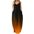 thumbnail image 1 of CQCYD Summer Dress, Women Sleeveless V-Neck Suspender Dress Printed Dress Floor-Length Dress Loose Leisure Dress on Sale Orange XL, 1 of 5