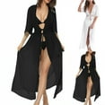 thumbnail image 1 of pstuiky Beach Coverups for Women 2025, Women Summer Lace Patchwork Swimsuit Cover Up Long Cardigan Coat Beach Poolside Lightweight Open Front Coverup for Women Black 8, 1 of 7