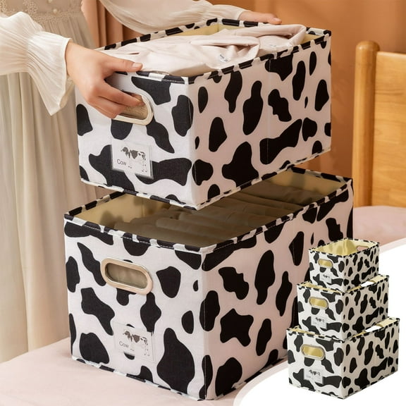 CQCYD Under $5 Rectangle Cow Basket Cow Print Storage Bins Cute Canvas Organizer Bin for Bedroom Decor Kids Toys Books, Clothes Shelves Gift Basket