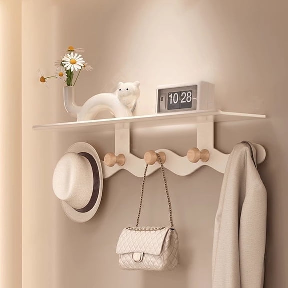 CQCYD Under $5 Wall Mounted Coat Rack with Shelf, Floating Shelf Towel Racks for Bathroom,Shelf with Hooks for Entryway, Bathroom, Bedroom