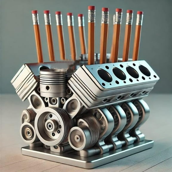 CQCYD V8 Engine Block Desk Organizer Pen Pencil Holder, Realistic Miniature V8 Engine Model, Functional Car Mechanic Desk Decor, Automotive Enthusiast Gift, Office Desk Accessory for Men