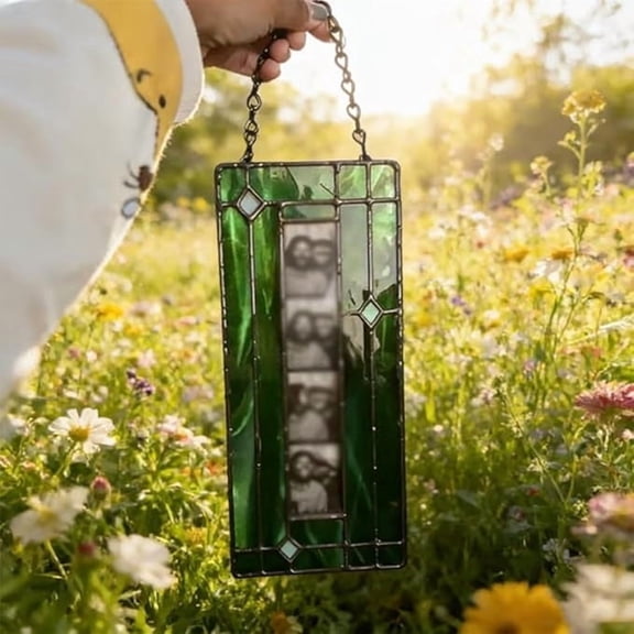 CQCYD Vertical Hanging Photo Frame, Color-Glass Long Strip Frame for Wall Art, 20.4x15.5cm Slim Portrait Frame, Stained-Glass Effect Picture Frame for Wall-Mounted Photos, Space-Saving Home Decor