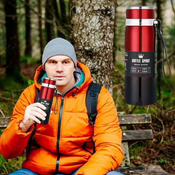 CQCYD Winter Insulated Cup Large Capacity 800mL, Stainless Steel Portable Rope Handle Tumbler, 24-Hour Hot Cold Temperature Retention, Outdoor Travel Car Cup Holder, Vehicle Mounted Camping Hiking