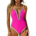 thumbnail image 1 of pstuiky Bathing Suit, Women One Piece Swimsuit Deep V Neck Neon Tie Back Bathing Suit with Removable Pads Cute Swimwear for Women Beach Pool Summer Swim Suits Up To 50% Off Hot Pink XXL, 1 of 7