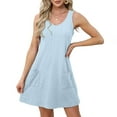 thumbnail image 1 of pstuiky Summer Dress, Slip Dress Solid Color Sleeveless Crew Neck Sundresses with Pockets Knee Length Dresses Prom Dress Party Light Blue L, 1 of 10