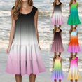 thumbnail image 1 of Holiday Gifts! pstuiky Summer Dresses for Women 2025, Cover-Up Dress Gradient Print Sleeveless Crew Neck Sundresses Knee Length Dresses Women's Cocktail Dresses Graduation Green L, 1 of 7