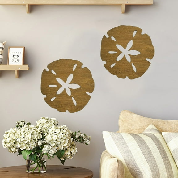 CQCYD Wooden Sand Dollar Wall Decor, Large 35cm Round Natural Wood Wall Art Rustic Coastal Decor For Kitchen Living Room Bedroom Office Beach House Decor Boho Home Decor