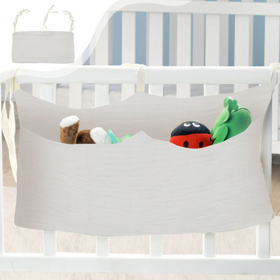 CQCYD under $5 Fabric Bedside Hanging Storage Bag, 2 Pockets Organizer for Baby Cribs and Toys