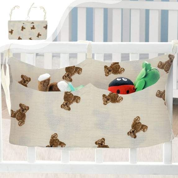 CQCYD under $5 Fabric Bedside Hanging Storage Bag, 2 Pockets Organizer for Baby Cribs and Toys