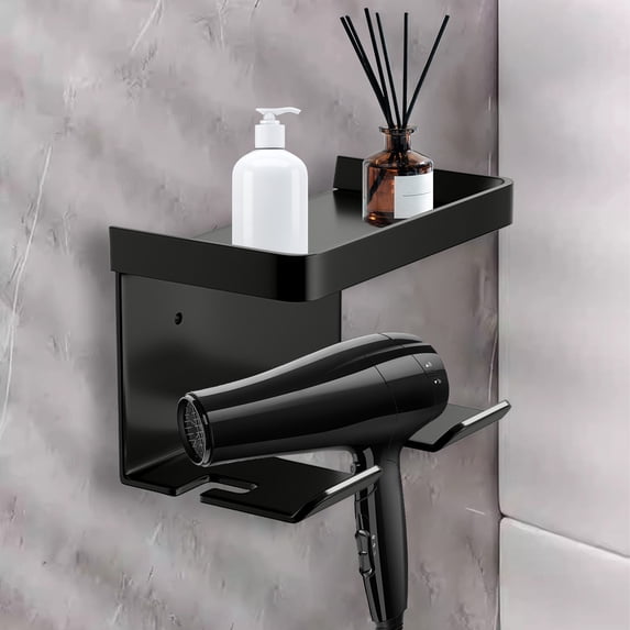 CQCYD under $5 Hair Dryer Holder Wall Mounted, Self-Adhesive Blow Dryer Organizer with Shelf Hair Brush Holder Wall Mount Organizer for Bathroom
