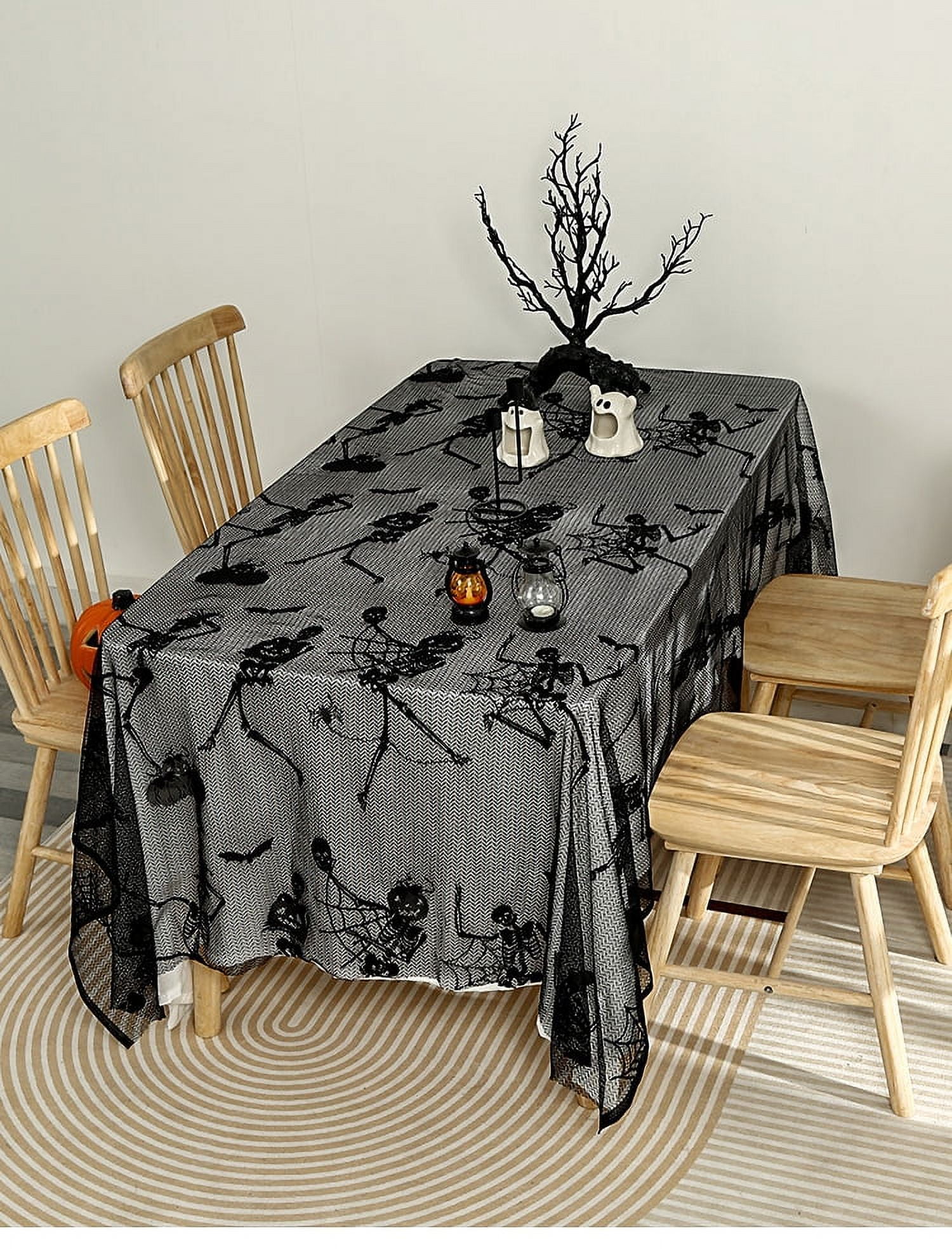 CQDY 55×137 Inch Halloween Table Cloth Black Lace Party Decorations