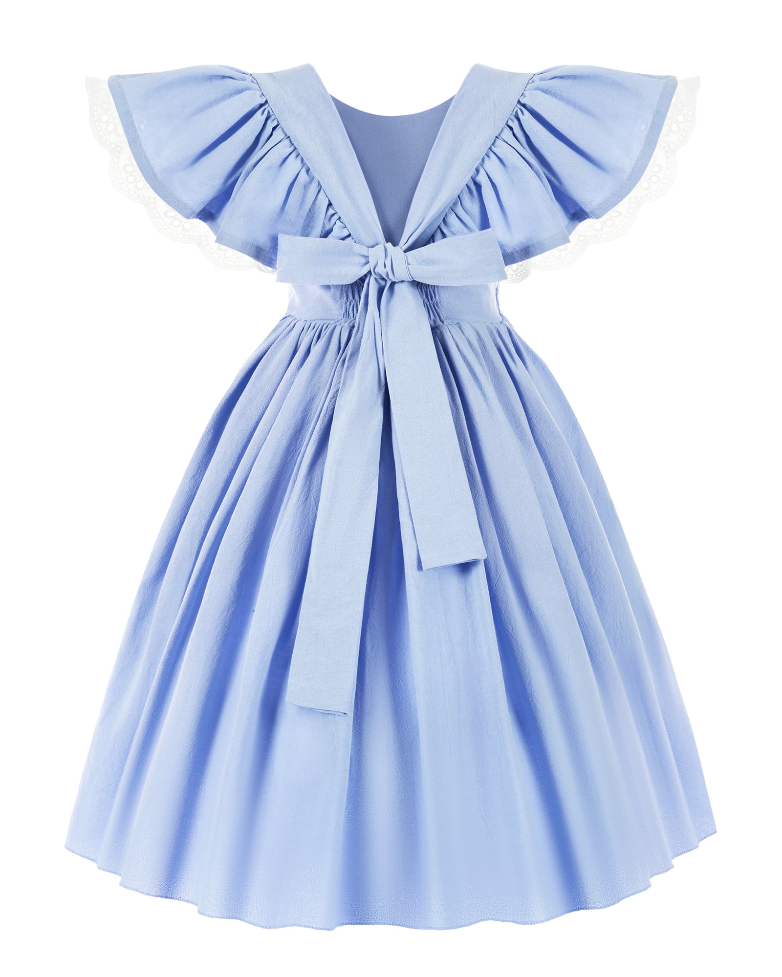 CQDY Mustard Linen Dress For Girl With Flutter Sleeve, Girls Linen