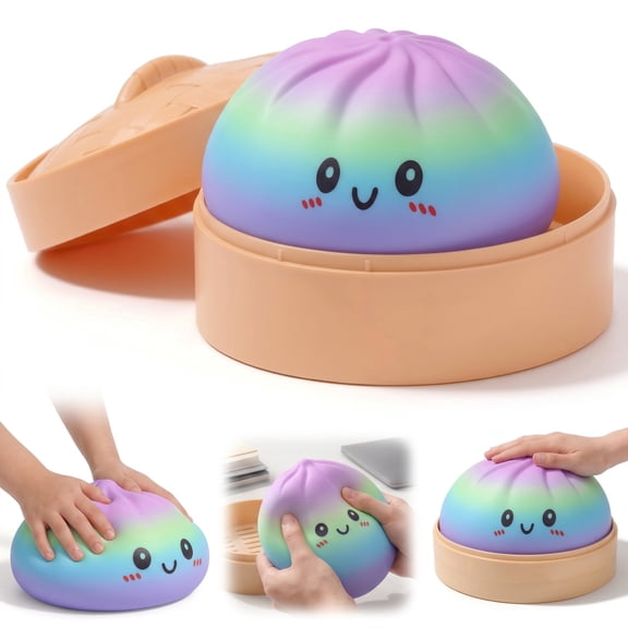 CQHVKQ 10" Jumbo Squishy Dumpling Toys, Mega Rainbow Dumpling Squishy Toys with Steamer Box, Mystery Dumpling Squishy Stress Balls, Squishy Dumplings Toy Mystery Large for Christmas Gifts, Macaron
