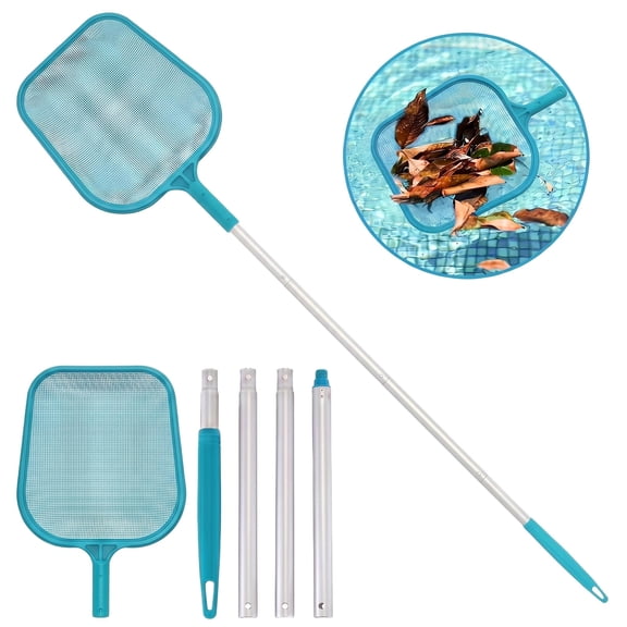 CQHVKQ 55" Summer Pool Leaf Skimmer Net, Professional Heavy Duty Pool Leaf Net with Adjustable Aluminum Poles 4 Sections, Swimming Pool Ultra Fine Mesh Cleaning Supplies for Ground Pool, SPA & Tub