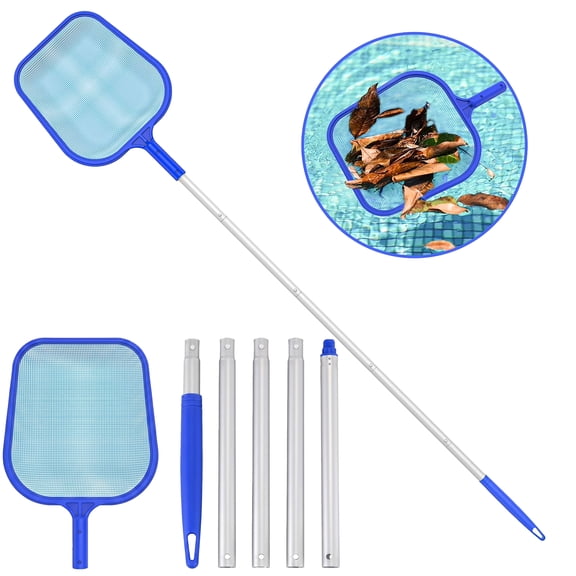 CQHVKQ 65" Summer Pool Leaf Skimmer Net, Professional Heavy Duty Pool Leaf Net with Adjustable Aluminum Poles 5 Sections, Swimming Pool Ultra Fine Mesh Cleaning Supplies for Ground Pool, SPA & Tub