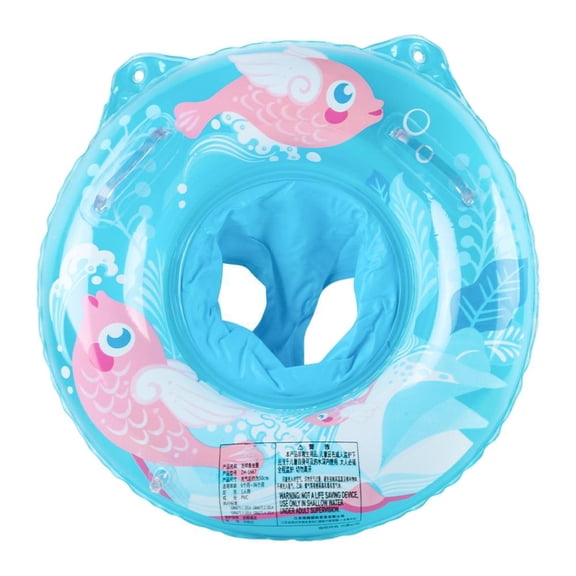 CQHVKQ 20" Inflatable Baby Pool Float Seat, Fish Pattern Baby Swimming Ring for Swim Training, Toddler Inflatable Swimming Float with Airbag Seat, Adjustable Infant Pool Floats 6-36 Months, Blue