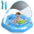 thumbnail image 1 of CQHVKQ 34" Inflatable Baby Pool Float with Canopy, Baby Swimming Ring with Interactive Toy Play Console & Adjustable Safety Seat, Toddler Inflatable Swimming Float for 0-3 Years, Blue, 1 of 9