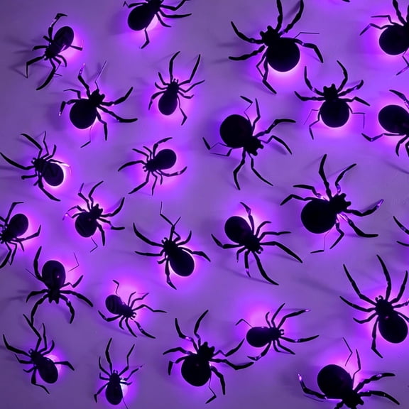 CQHVKQ 36 PCS Halloween Spiders Decorations, Realistic 3D LED Bats Wall Stickers Decor, Assorted Size Removable Lighted PVC Bats DIY Wall Sticker for Halloween Party, Home, Indoor and Outdoor