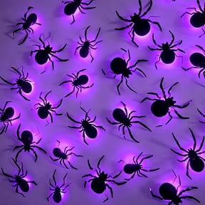 CQHVKQ 36 PCS Halloween Spiders Decorations, Realistic 3D LED Bats Wall Stickers Decor, Assorted Size Removable Lighted PVC Bats DIY Wall Sticker for Halloween Party, Home, Indoor and Outdoor