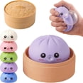 thumbnail image 1 of CQHVKQ 4" Dumpling Squishy Mystery Box, Rainbow Mystery Dumpling Squishy with Blowing Bubbles, Dumpling Stress Squeeze Balls with Steamer Box, Stress Relief Squishy Dumpling Toys for Kids, Purple, 1 of 9
