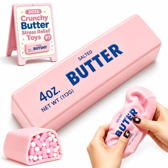 CQHVKQ 5.5" Crunchy Butter Stick Squishy Toys, ASMR Bead Filled Realistic Food Stress Squeeze Balls with Crunchy Tactile Feel, Moldable Slow Rebound Soft Sensory Fidget Toys for Anxiety Relief, Pink