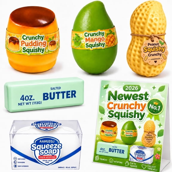 CQHVKQ 5 Pack Crunchy Squishy Toy Set, ASMR Bead Filled Realistic Food Stress Squeeze Balls with Crunchy Tactile Feel, Moldable Slow Rebound Soft Material Sensory Fidget Toys for Anxiety Relief