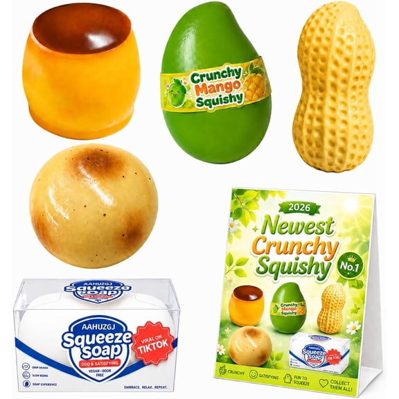 CQHVKQ 5 Pack Crunchy Squishy Toy Set, ASMR Bead Filled Realistic Food Stress Squeeze Balls with Crunchy Tactile Feel, Moldable Slow Rebound Soft Material Sensory Fidget Toys for Anxiety Relief