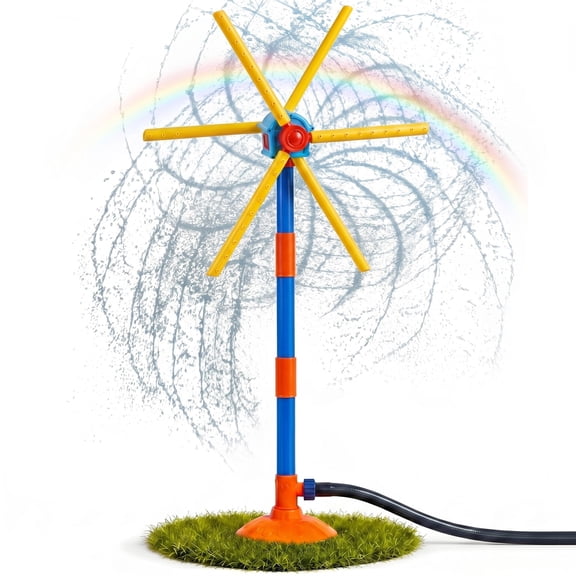 CQHVKQ 59" Windmill Water Sprinkler for Kids, Double-Sided 360 Spining Splash Outdoor Yard Toy with 6 Blades 54 Spray Nozzles, Kids Sprinklers for Backyard Lawn, Summer Water Toys for Kids Ages 4-8