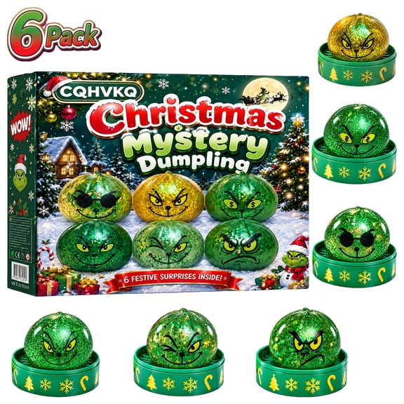 CQHVKQ 6 Pack 2" Christmas Mini Dumpling Squishy Mystery Box, Christmas Mystery Squishy Dumplings, Glitter Dumpling Stress Squeeze Balls, Mystery Dumpling Christmas Squishy Toys for Kids, Age 3+