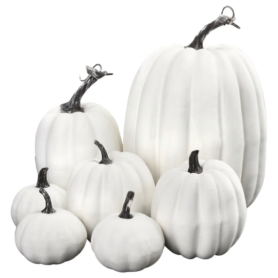 CQHVKQ 7PCS Fake Pumpkins Foam Decor Set, Fall Pumpkins Decoration from Sizes 1.9" to 7.5", Artificial Styrofoam Pumpkins for Table Centerpieces, Fall, Thanksgiving & Halloween DIY, White