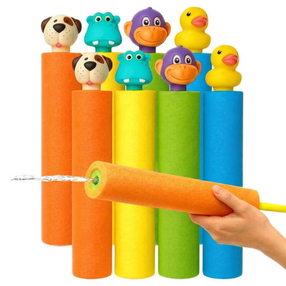 CQHVKQ 8PCS Summer Pool Water Blaster, Pull-Out Animal Shaped Foam Water Guns, Safe & Reliable Squirt Guns, 30 Feet Range Super Soaker, Summer Outdoor Beach Pool Toys for Kids, Age 3+