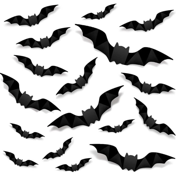 CQHVKQ 96 PCS Halloween Bats Decorations, Realistic 3D Bats Wall Stickers Decor, Assorted Size Removable PVC Bats DIY Wall Sticker for Halloween Party, Bedroom, Home, Indoor and Outdoor