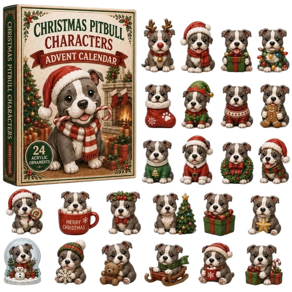 CQHVKQ Christmas Advent Calendar 2026, 24 Days Christmas Countdown Calendar of Puppy Surprise, Christmas Themed 2D Acrylic Pitbull Ornaments Advent Calendar for Dog Lover Gifts, Xmas Tree Decor