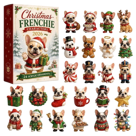 CQHVKQ Christmas Bulldog Advent Calendar 2026, 24 Days Christmas Countdown Calendar of Puppy Surprise, French Bulldogs Themed 2D Acrylic Ornaments Advent Calendar for Dog Lover Gifts, Xmas Tree Decor