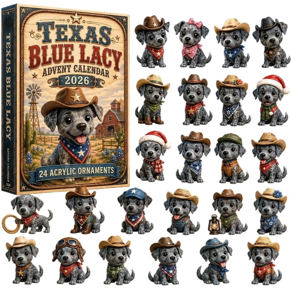 CQHVKQ Christmas Lacy Advent Calendar 2026, 24 Days Christmas Countdown Calendar of Puppy Surprise, TEXAS Themed 2D Acrylic Lacy Ornaments Advent Calendar for Dog Lover Gifts, Xmas Tree Decor