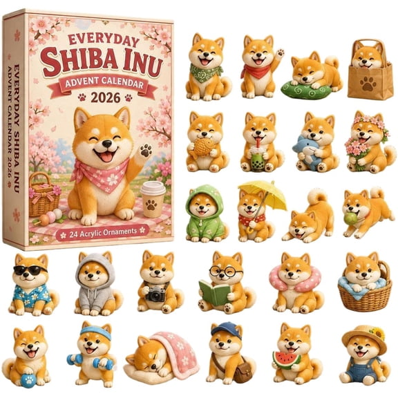 CQHVKQ Christmas Shiba Advent Calendar 2026, 24 Days Christmas Countdown Calendar of Puppy Surprise, Daily Themed 2D Acrylic Shiba Ornaments Advent Calendar for Dog Lover Gifts, Xmas Tree Decor