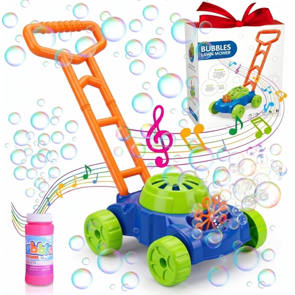 CQHVKQ Electric Bubble Lawn Mower for Toddlers 1-3, Electric Bubble Machine with Musical Effects for Outdoor and Indoor, Toddler Summer Outdoor Toys for Kids 2 4 6 Years, Green