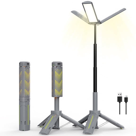 CQHVKQ Telescopic Camping Lantern with 40" Stand, 8000mAh Rechargeable Work Light, 2000LM Flashlight, IP44 Waterproof Tripod Base, Dimmable LED for Hurricane, Emergency, Repair