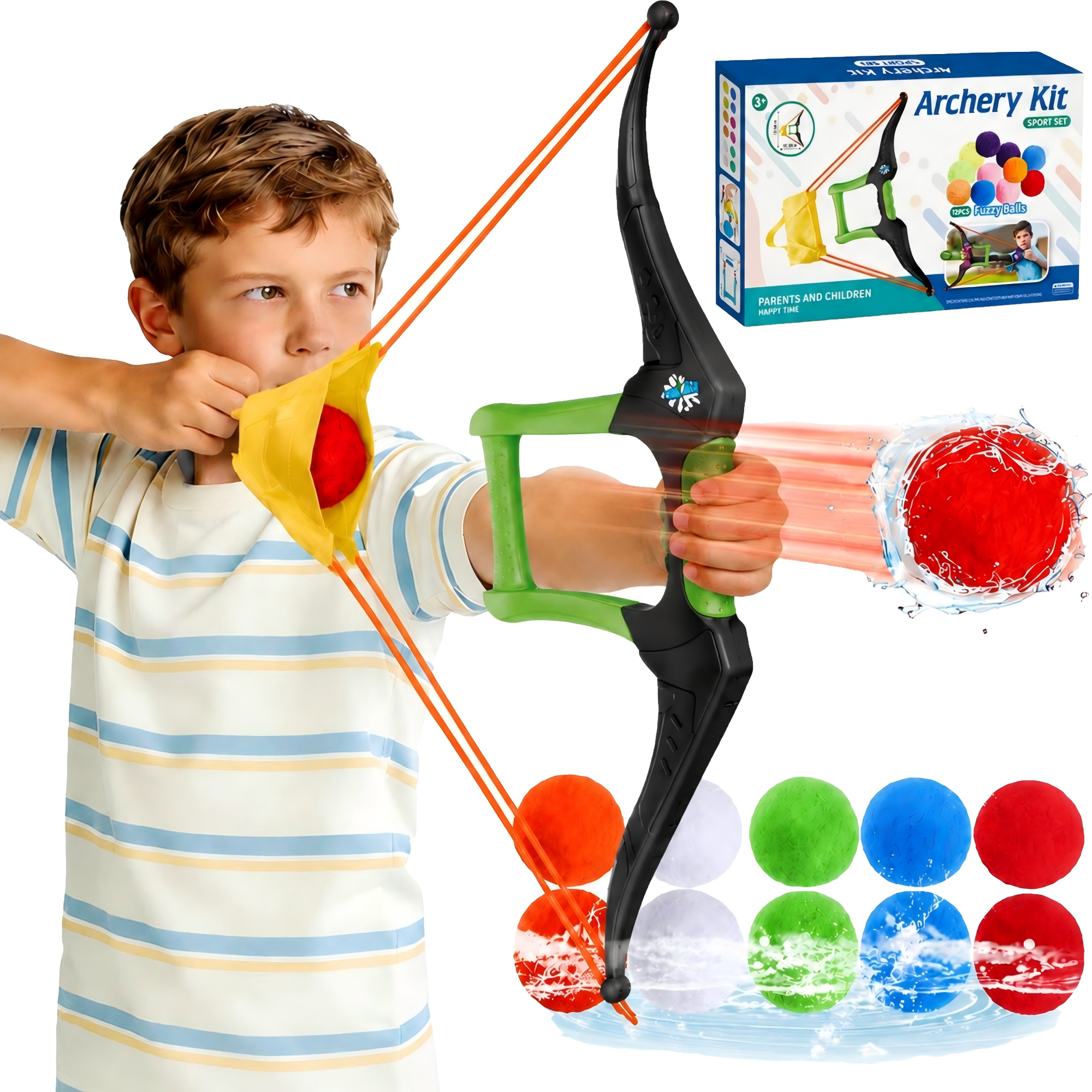 CQHVKQ Water Balloon Bow & Arrow Launcher, 12PCS Reusable Water Balloons with Water Archery Kit for Kids, Pool Beach Water Game Toys for Boys and Girls, Outdoor Summer Toys for Kids Ages 3-12, Black