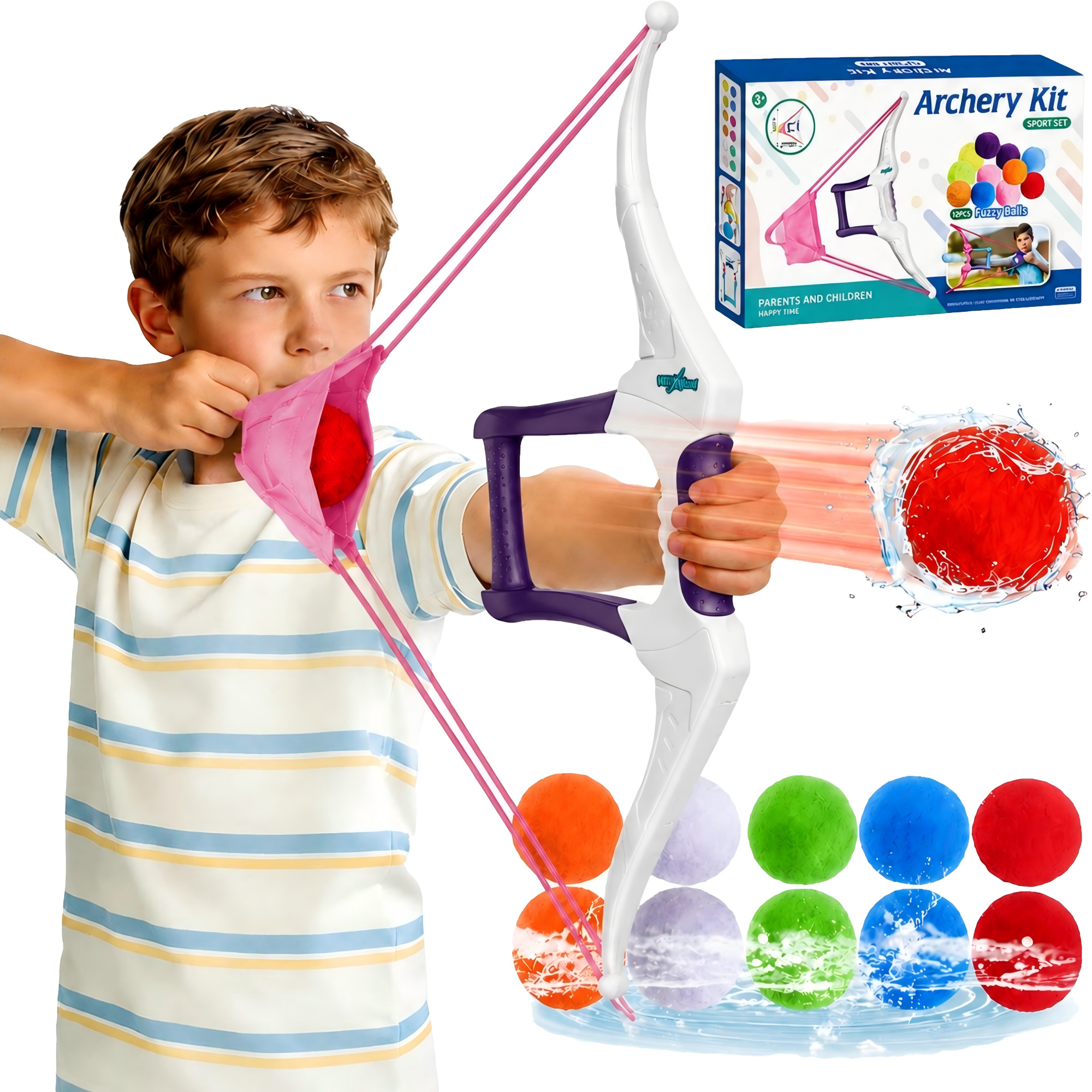 CQHVKQ Water Balloon Bow & Arrow Launcher, 12PCS Reusable Water Balloons with Water Archery Kit for Kids, Pool Beach Water Game Toys for Boys and Girls, Outdoor Summer Toys for Kids Ages 3-12, Purple