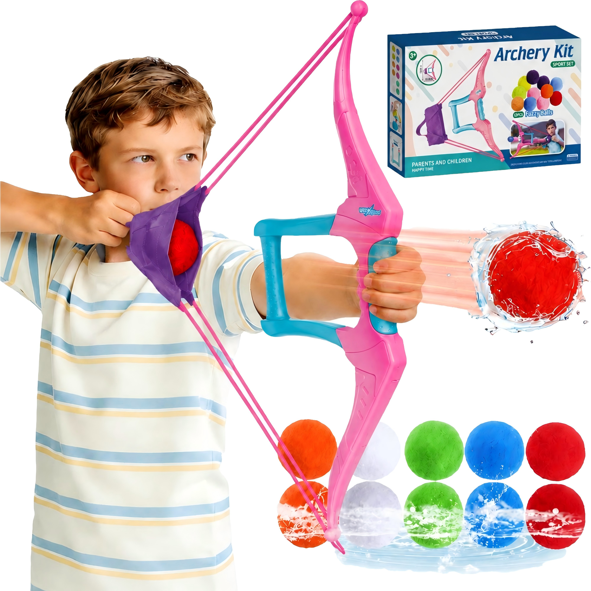 CQHVKQ Water Balloon Bow & Arrow Launcher, 12PCS Reusable Water Balloons with Water Archery Kit for Kids, Pool Beach Water Game Toys for Boys and Girls, Outdoor Summer Toys for Kids Ages 3-12, Pink