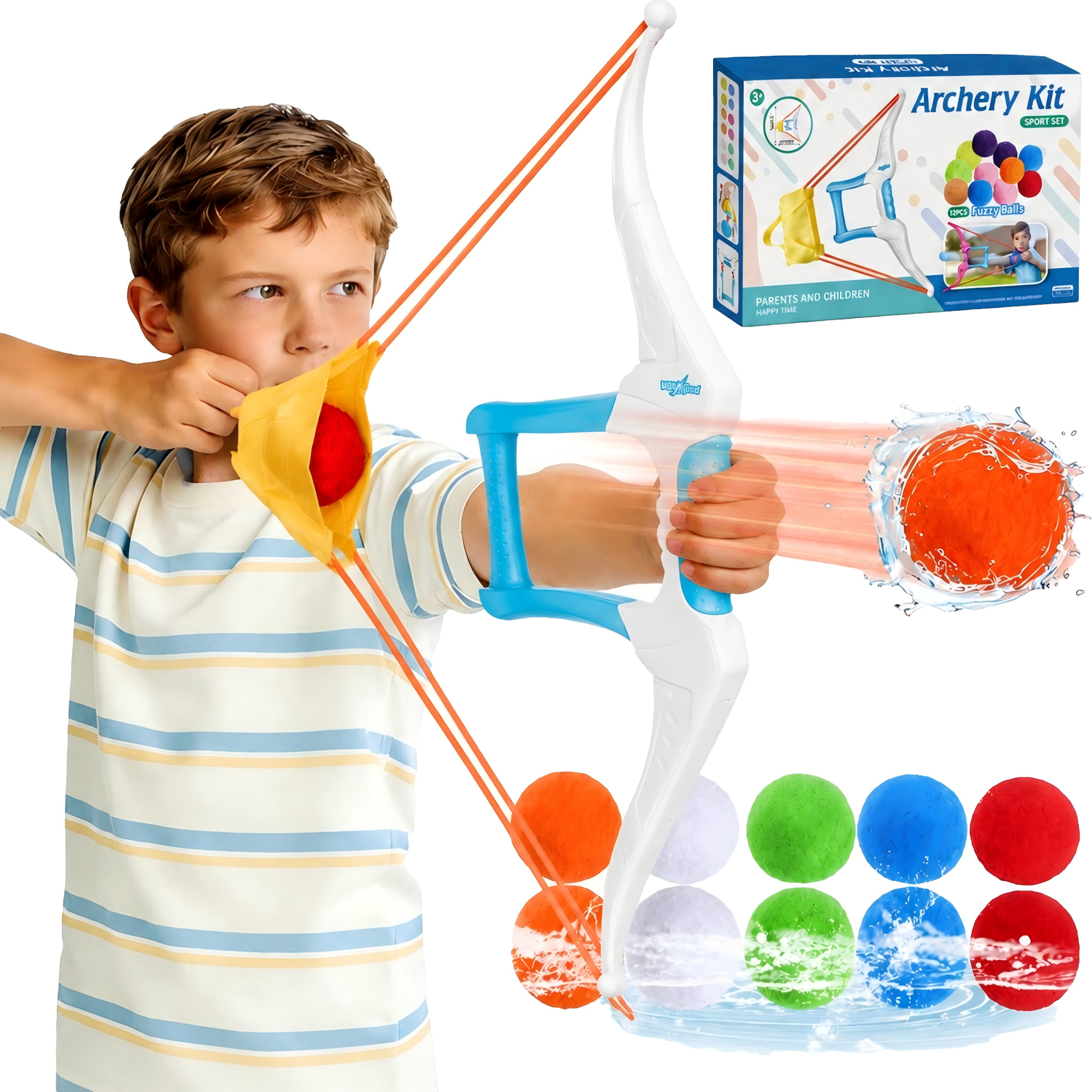 CQHVKQ Water Balloon Bow & Arrow Launcher, 12PCS Reusable Water Balloons with Water Archery Kit for Kids, Pool Beach Water Game Toys for Boys and Girls, Outdoor Summer Toys for Kids Ages 3-12, White