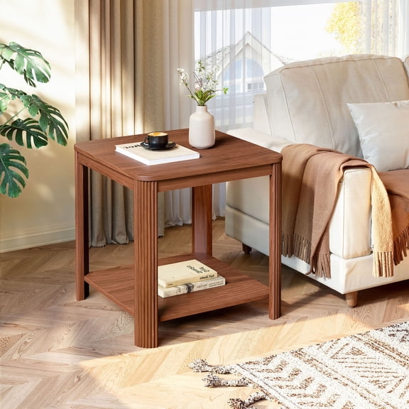 CQHXIAO 22.1 Inch Square Boho End Table with Rounded Corners and Vertical Wave Grain Legs Ideal for Small Spaces in Home Office